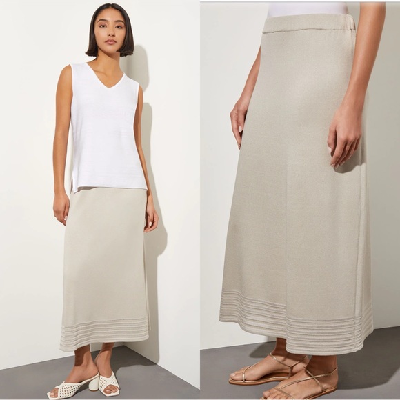 ⚡️ SALE⚡️ NWT ✨ MING WANG ✨ SHEER STRIPED MIDI KNIT SKIRT - Picture 1 of 9
